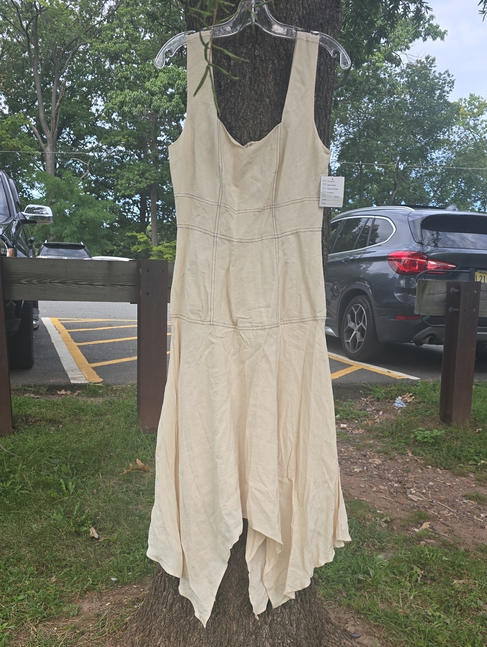 Women's Cream Handkerchief Hem Linen Dress